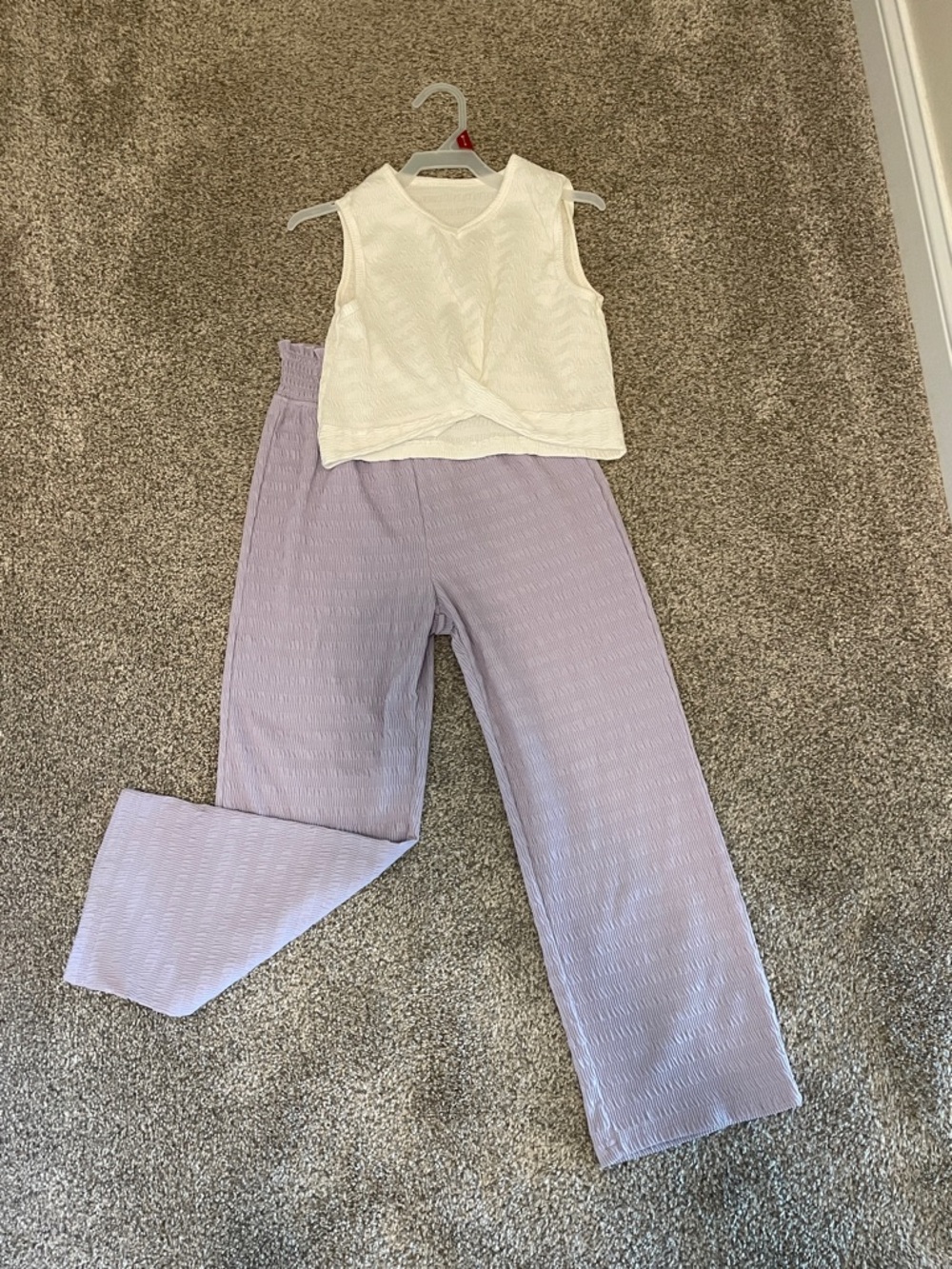 Lavender Wide-Leg Pants with off white crop top